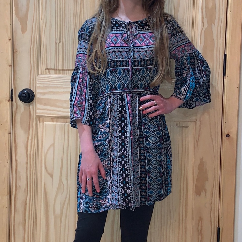 Petal Roz bohemian bell sleeve tunic dress size M